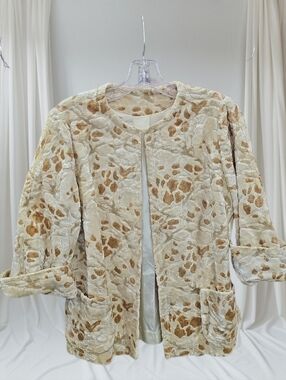 VINTAGE Domani Ivory & Camel Textured Open Front Women's Jacket